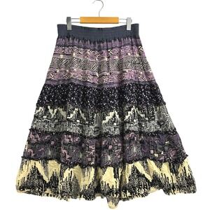 Carole Little Vintage Tiered‎ Maxi Skirt Purple Black Tribal Print Rayon Size 14